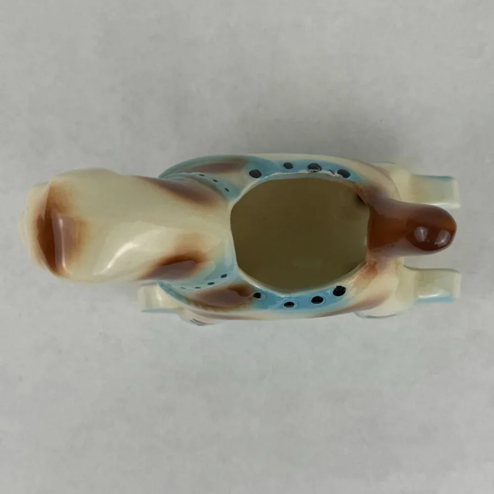 Vintage Ceramic Schnauzer Terrier Dog Planter Small Rocking Blue 7 inches - Picture 3 of 11